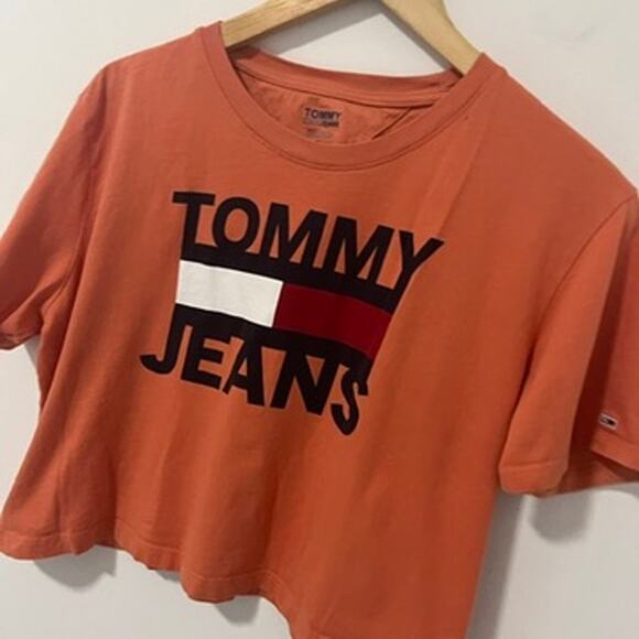 Tommy Jeans Orange Logo Short Sleeve Crop Top Size Medium - Picture 4 of 5